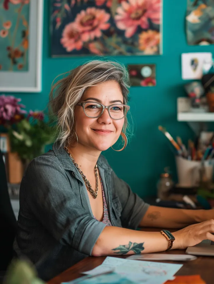 Frau malt inspiriert im Atelier